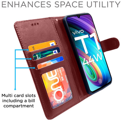 Pikkme iQOO Z6 44W / Vivo T1 44W Vintage Flip Cover | Brown