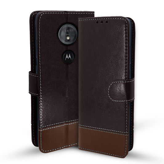 Pikkme Moto G6 Play Contrast Flip Cover (Coffee)