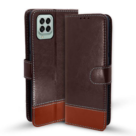 Pikkme Samsung Galaxy M33 5G Constrast Flip Cover | Coffee & Brown