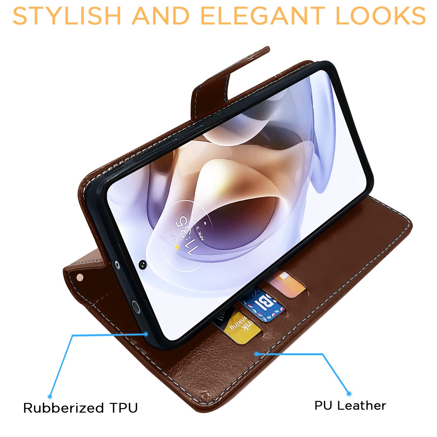 Pikkme Moto G31 Contrast Flip Cover (Brown)