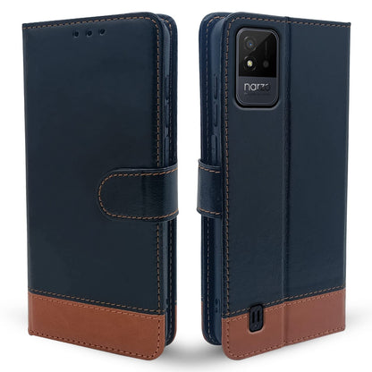 Pikkme Realme Narzo 50i Constrast Flip Cover | Black & Brown