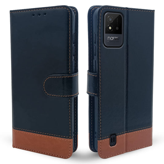 Pikkme Realme Narzo 50i Constrast Flip Cover | Black & Brown