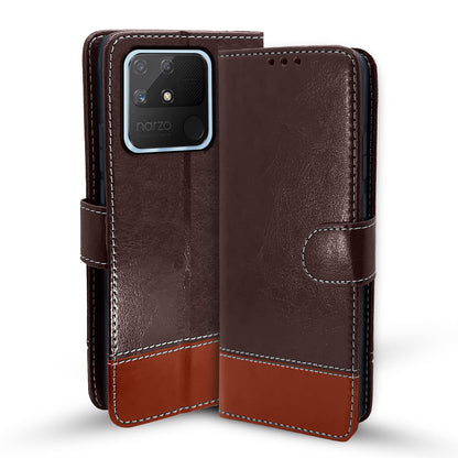 Pikkme Realme Narzo 50A Constrast Flip Cover | Coffee & Brown