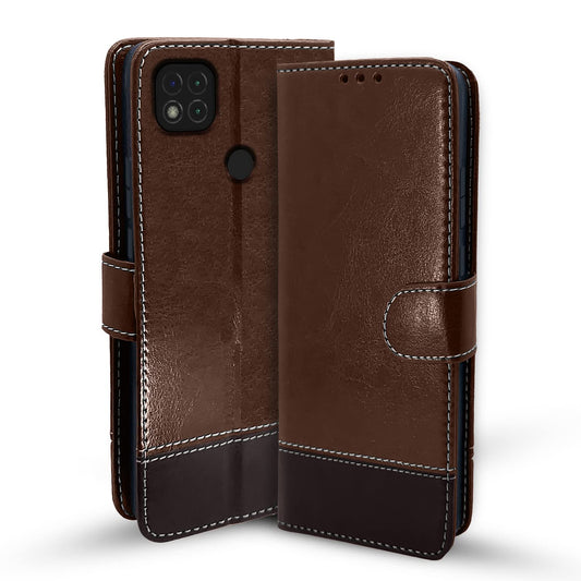 Pikkme Mi Redmi 10A / Redmi 9 / Redmi 9 Activ / 9C / Poco C31 Constrast Flip Cover | Brown & Coffee