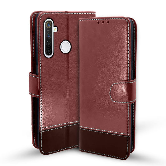 Pikkme Realme 5 Pro Constrast Flip Cover | Brown & Coffee