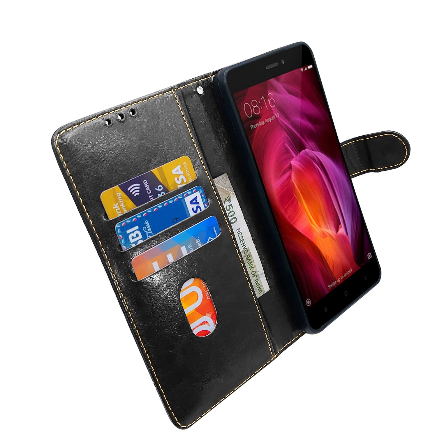 Pikkme Mi Redmi Note 4 Constrast Flip Cover | Black & Brown