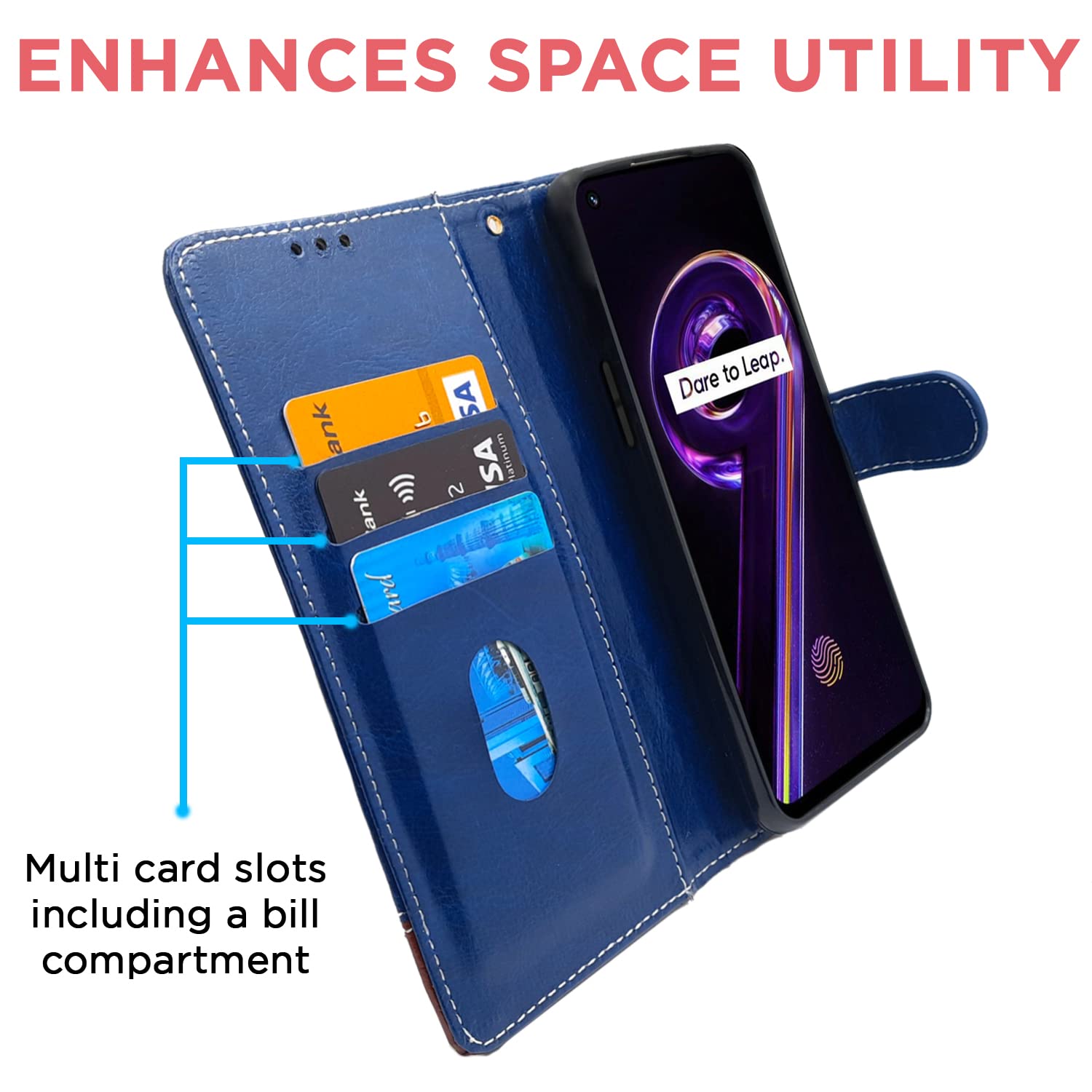 Pikkme Realme 9 Pro 5G Constrast Flip Cover | Blue & Brown