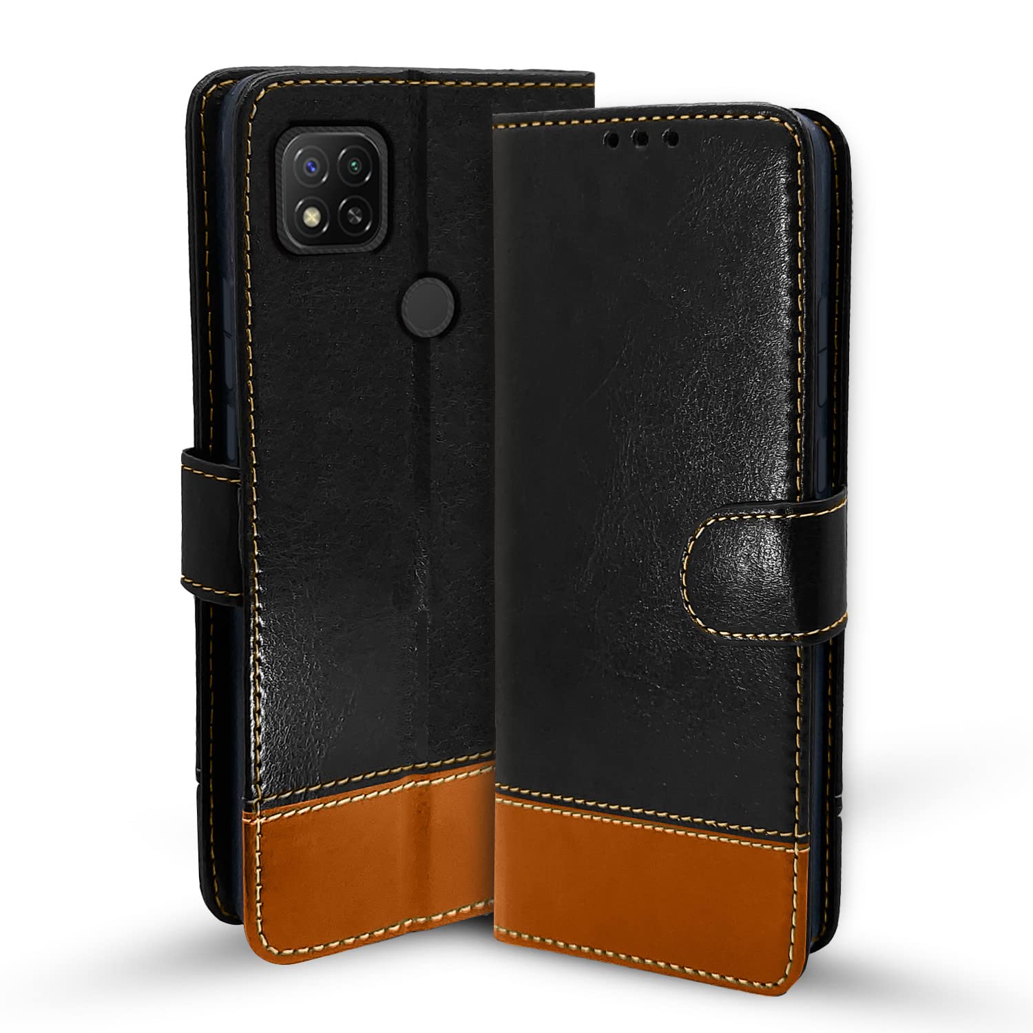 Pikkme Mi Redmi 10A / Redmi 9 / Redmi 9 Activ / 9C / Poco C31 Constrast Flip Cover | Black & Brown