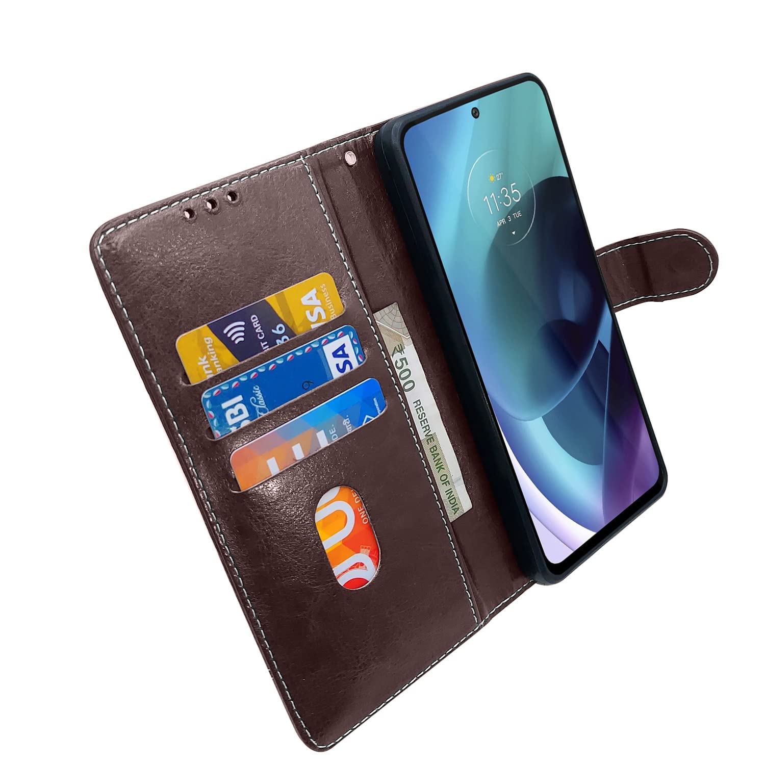 Pikkme Moto G71 Contrast Flip Cover (Coffee)