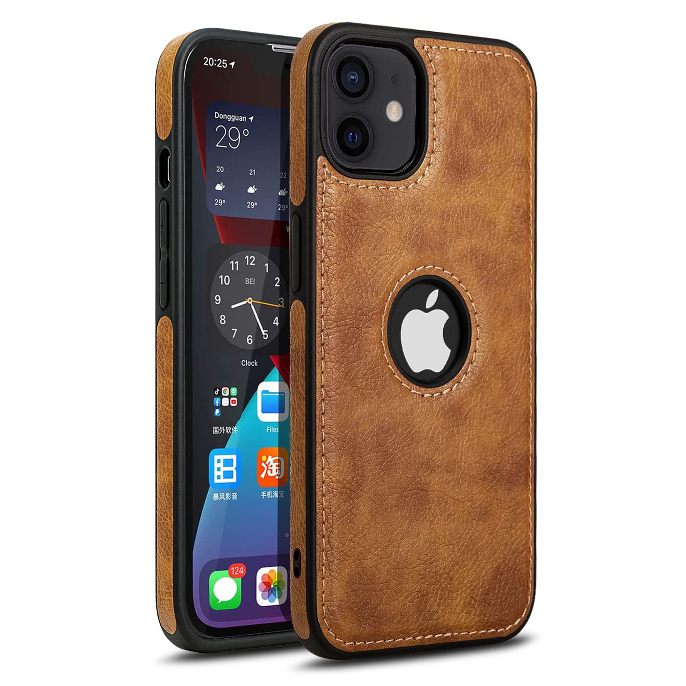 Pikkme iPhone 12 / 12 Pro Leather Back Case Brown