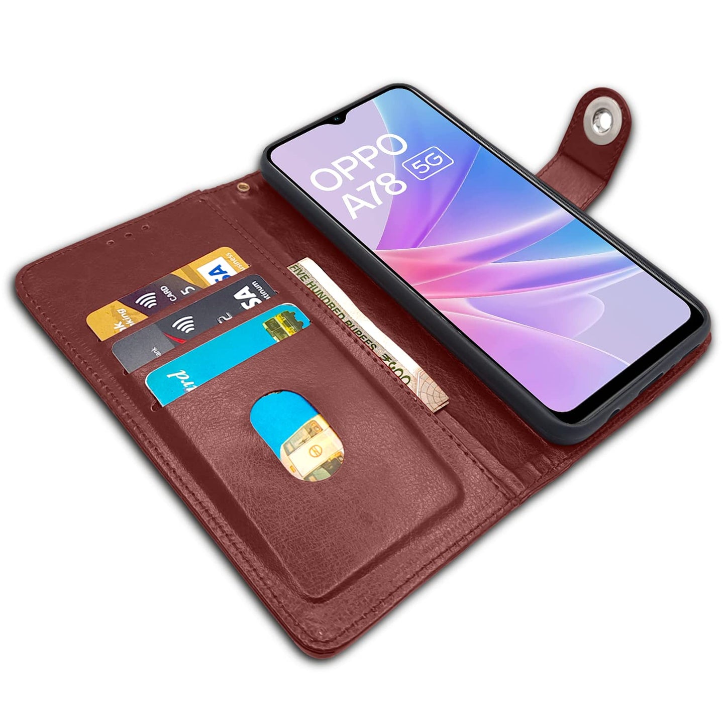 Pikkme Oppo A78 5G Button Flip Cover (Brown)