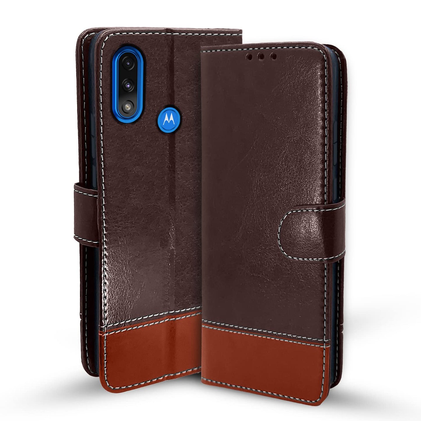 Pikkme Moto E7 Power Contrast Flip Cover (Coffee)