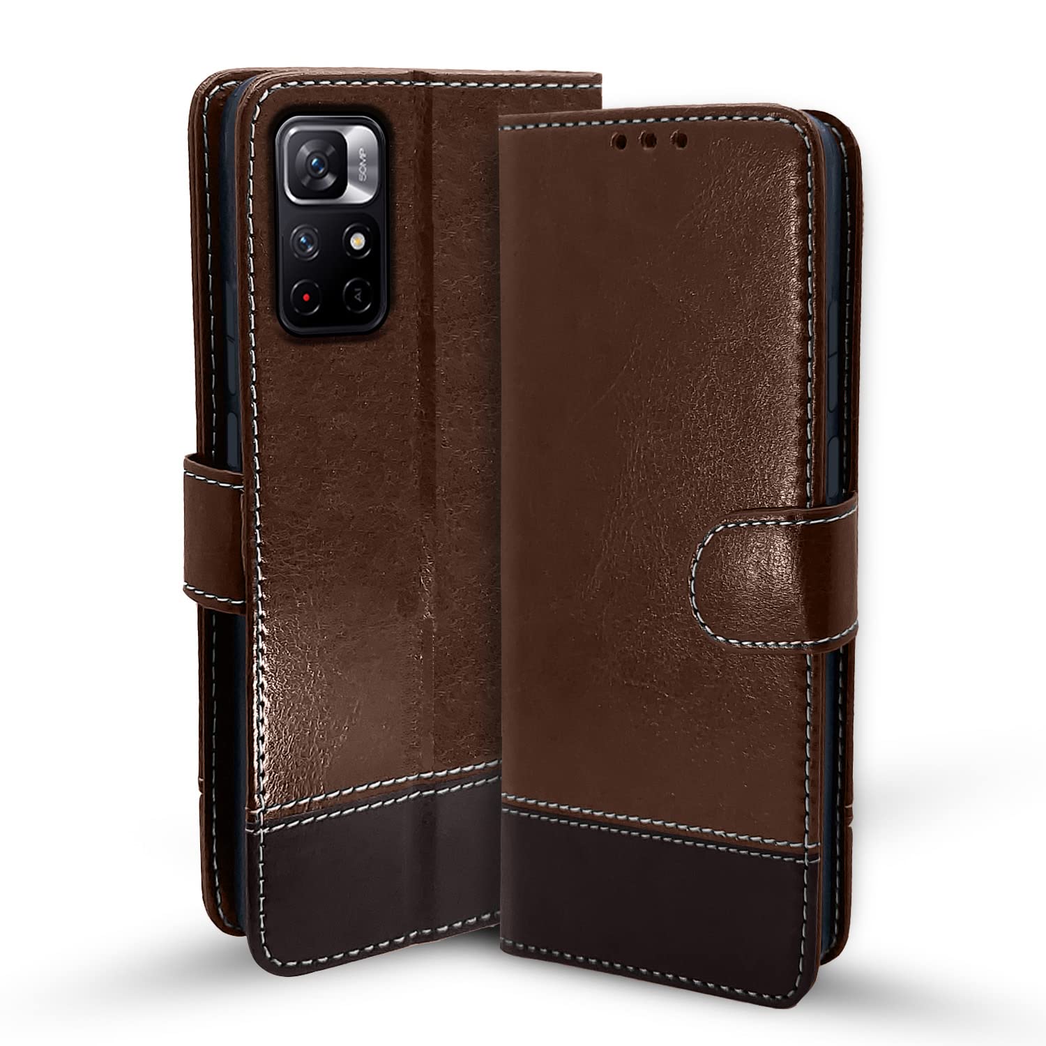 Pikkme Mi Redmi Note 11T 5G / Poco M4 Pro Constrast Flip Cover | Brown & Coffee