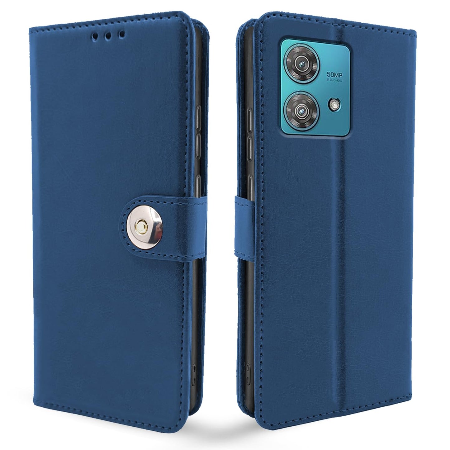 Pikkme Moto Edge 40 Neo 5G Button Flip Cover (Blue)