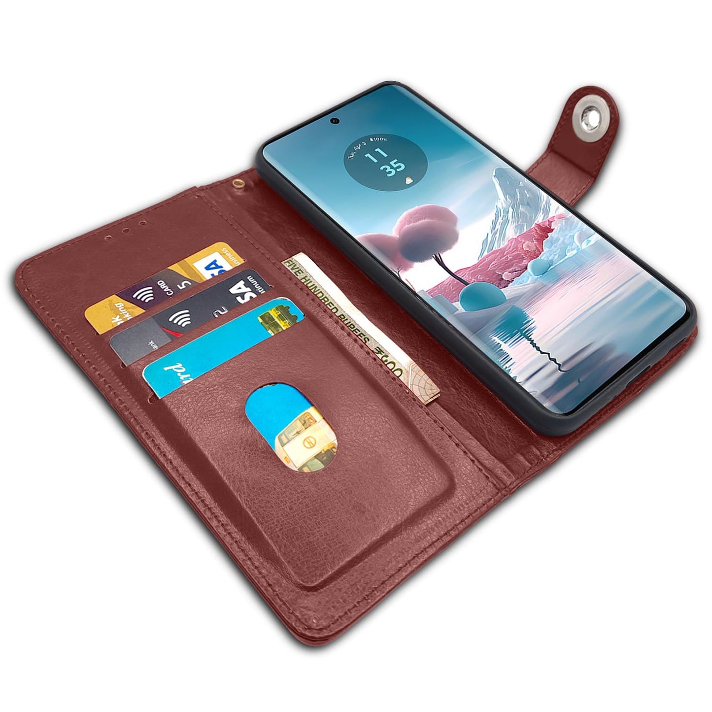 Pikkme Moto Edge 40 Neo 5G Button Flip Cover (Brown)