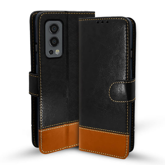 Pikkme OnePlus Nord 2 5G Constrast Flip Cover | Black & Brown