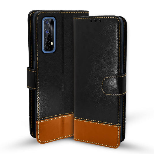 Pikkme Realme 7 / Narzo 30 4G / Narzo 20 Pro Constrast Flip Cover | Black & Brown