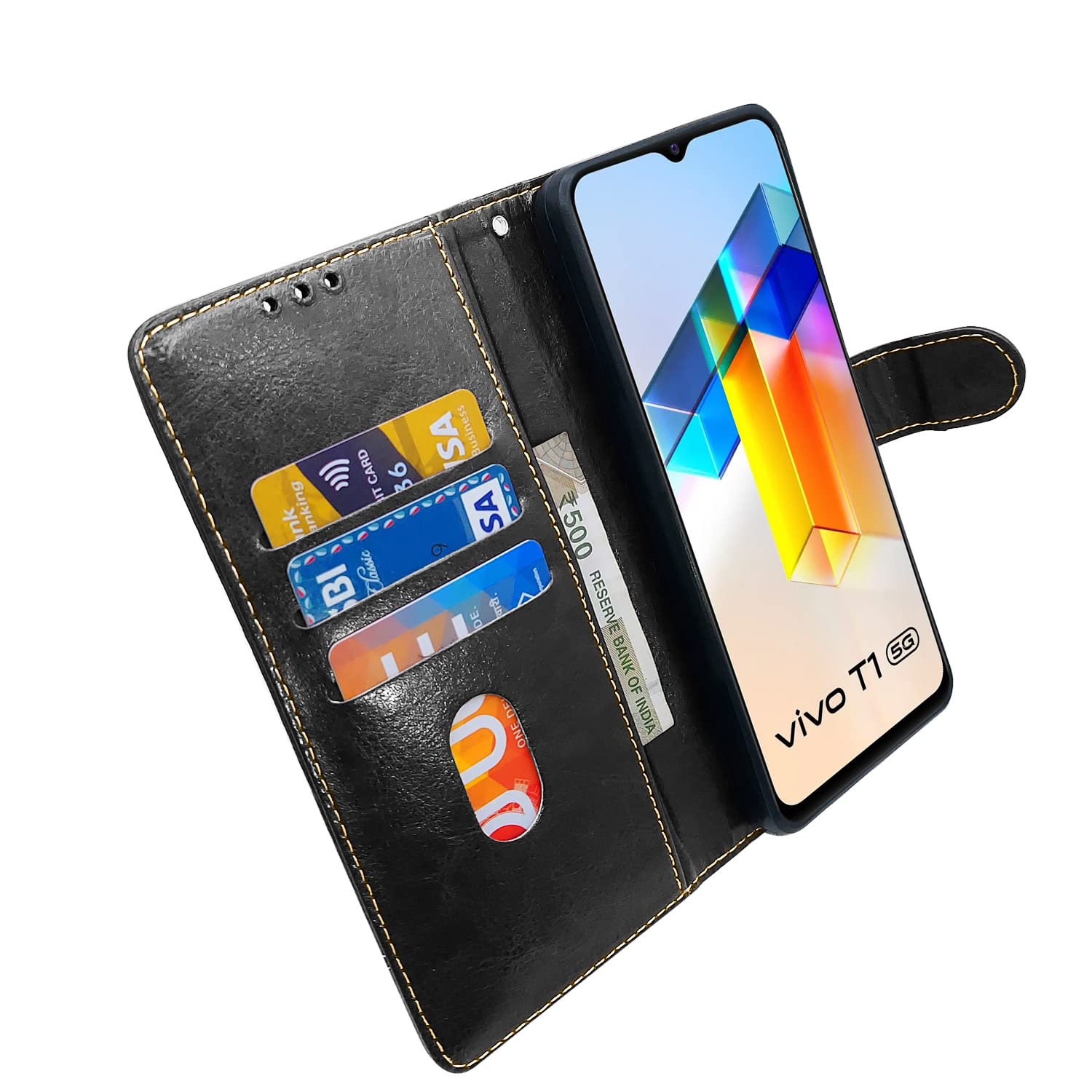 Pikkme Vivo T1 5G / Vivo Y75 5G / iQOO Z6 5G Constrast Flip Cover | Black & Brown