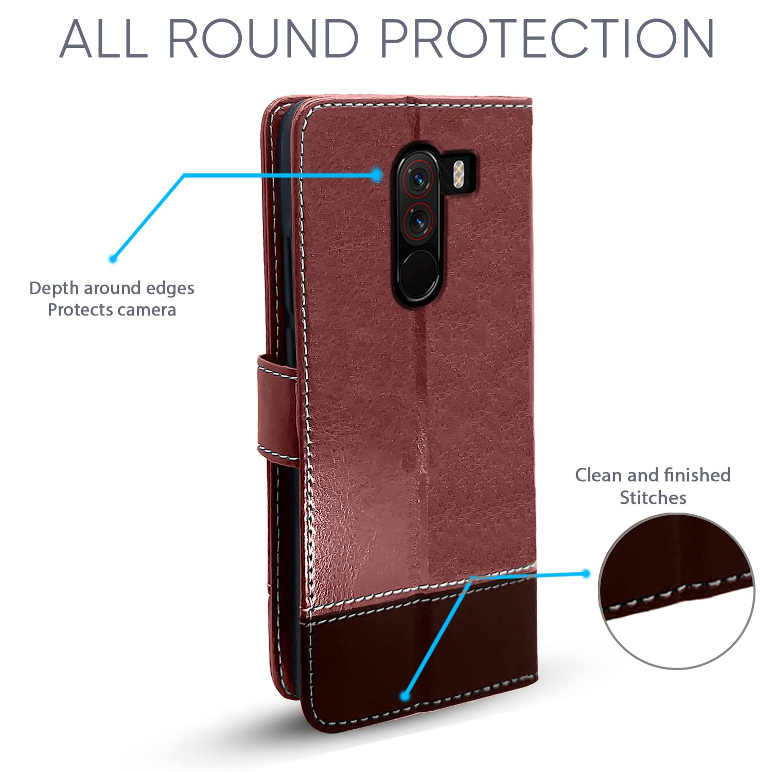 Pikkme Mi Poco F1 Constrast Flip Cover | Brown & Coffee