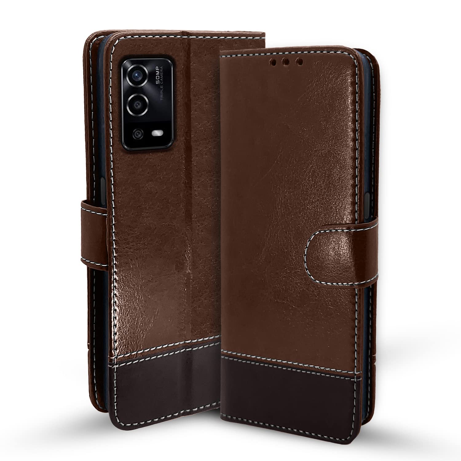 Pikkme Oppo A55 Constrast Flip Cover | Brown & Coffee