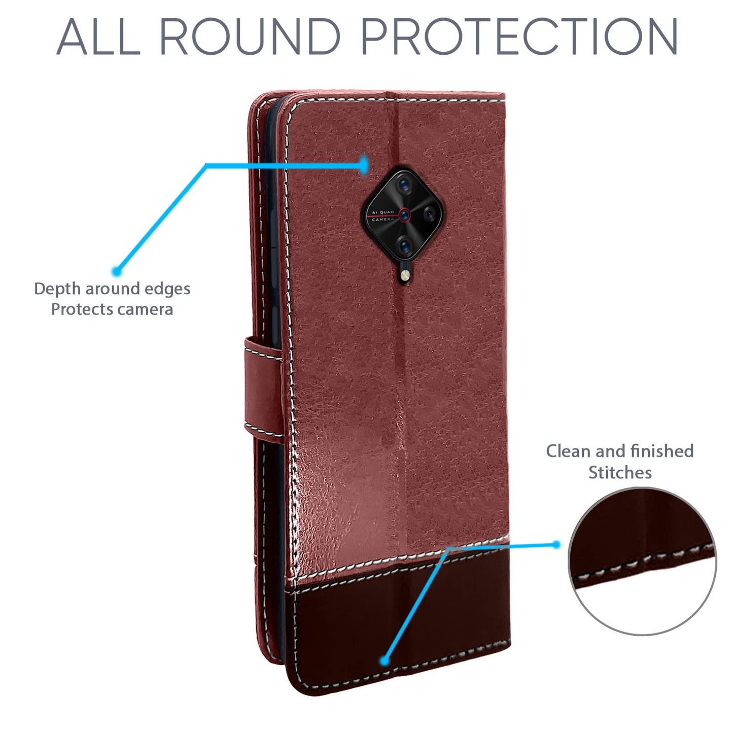 Pikkme Vivo S1 Pro Constrast Flip Cover | Brown & Coffee