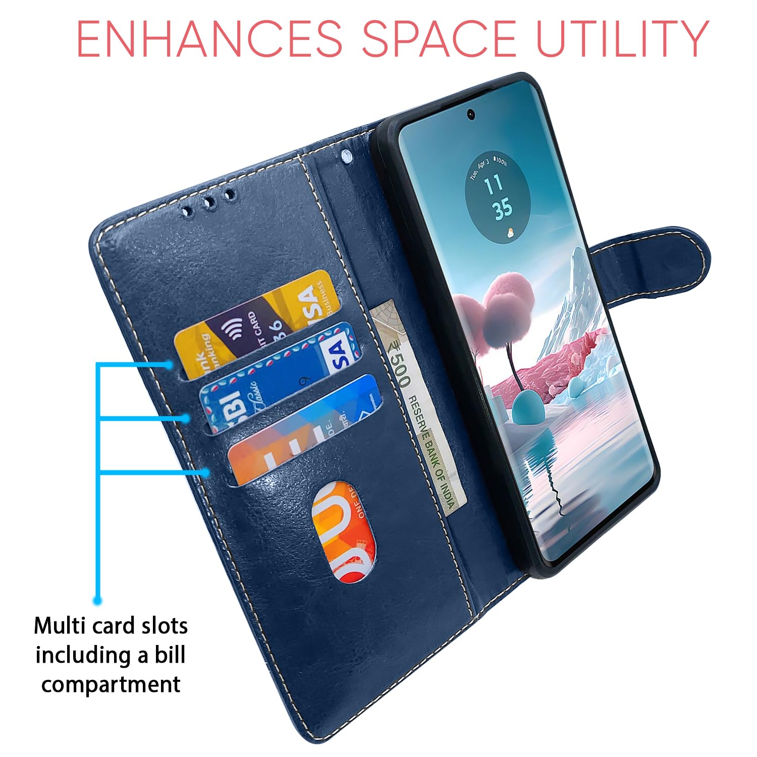 Pikkme Moto Edge 40 Neo 5G Contrast Flip Cover (Blue)