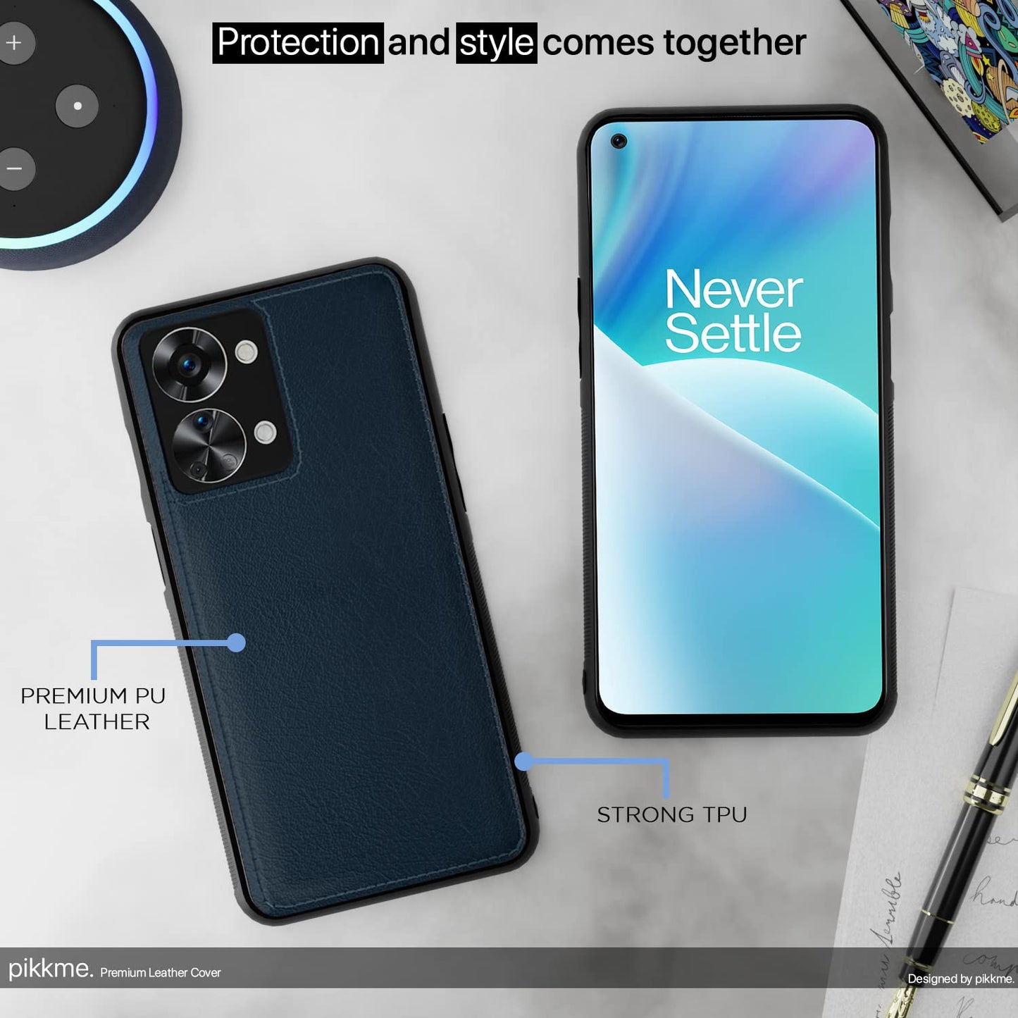 Pikkme OnePlus Nord 2T 5G Leather Back Case Blue