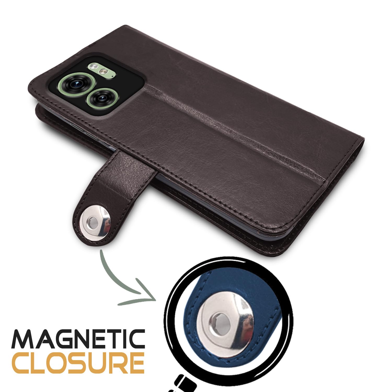 Pikkme Moto Edge 40 Button Flip Cover (Coffee)