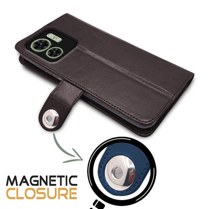 Pikkme Moto Edge 40 Button Flip Cover (Coffee)