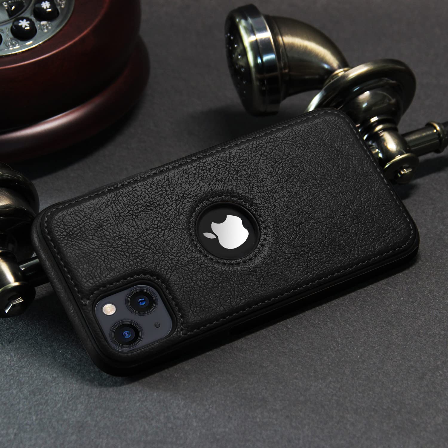 Pikkme iPhone 13 Leather Back Case Black