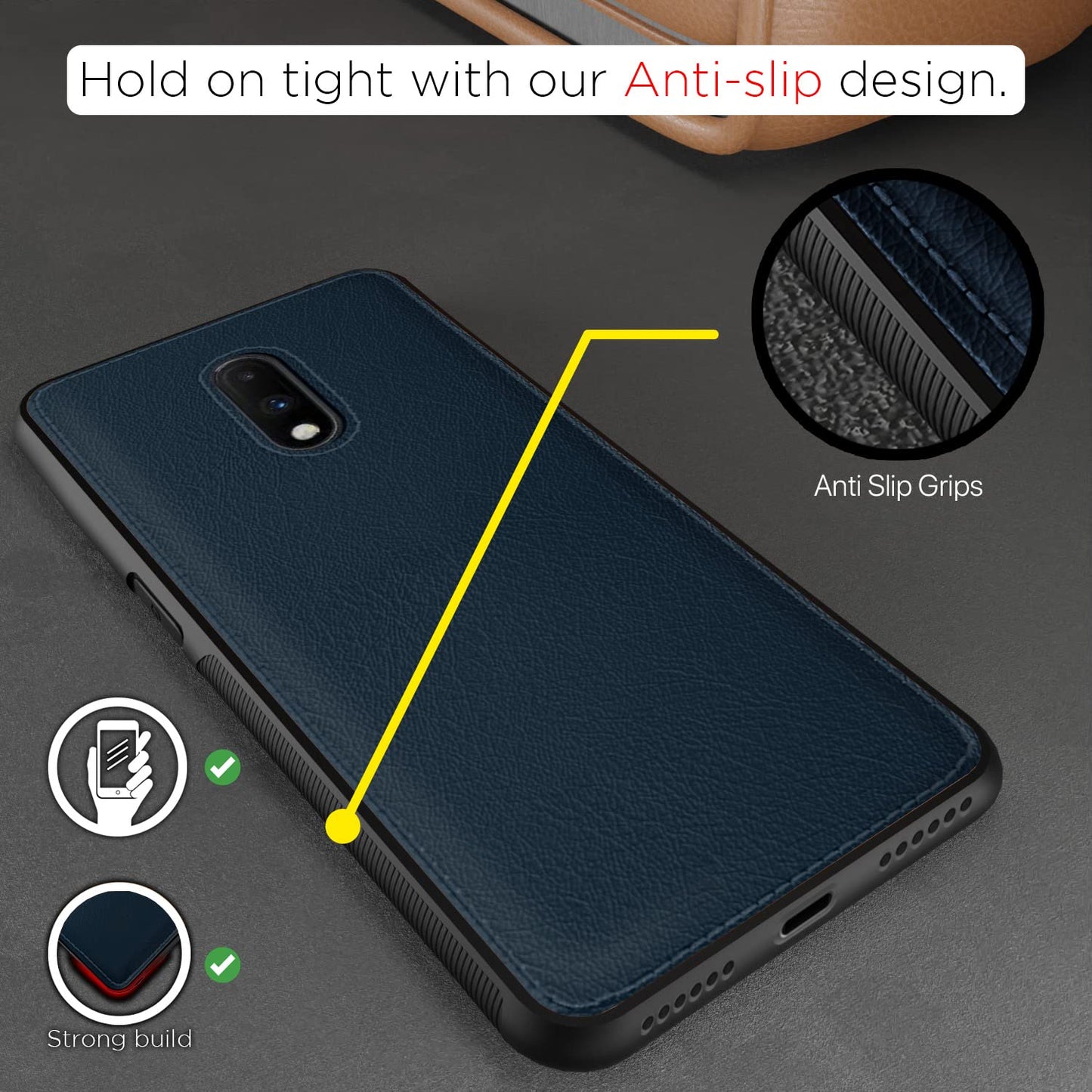 Pikkme OnePlus 7 Leather Back Cover | Blue