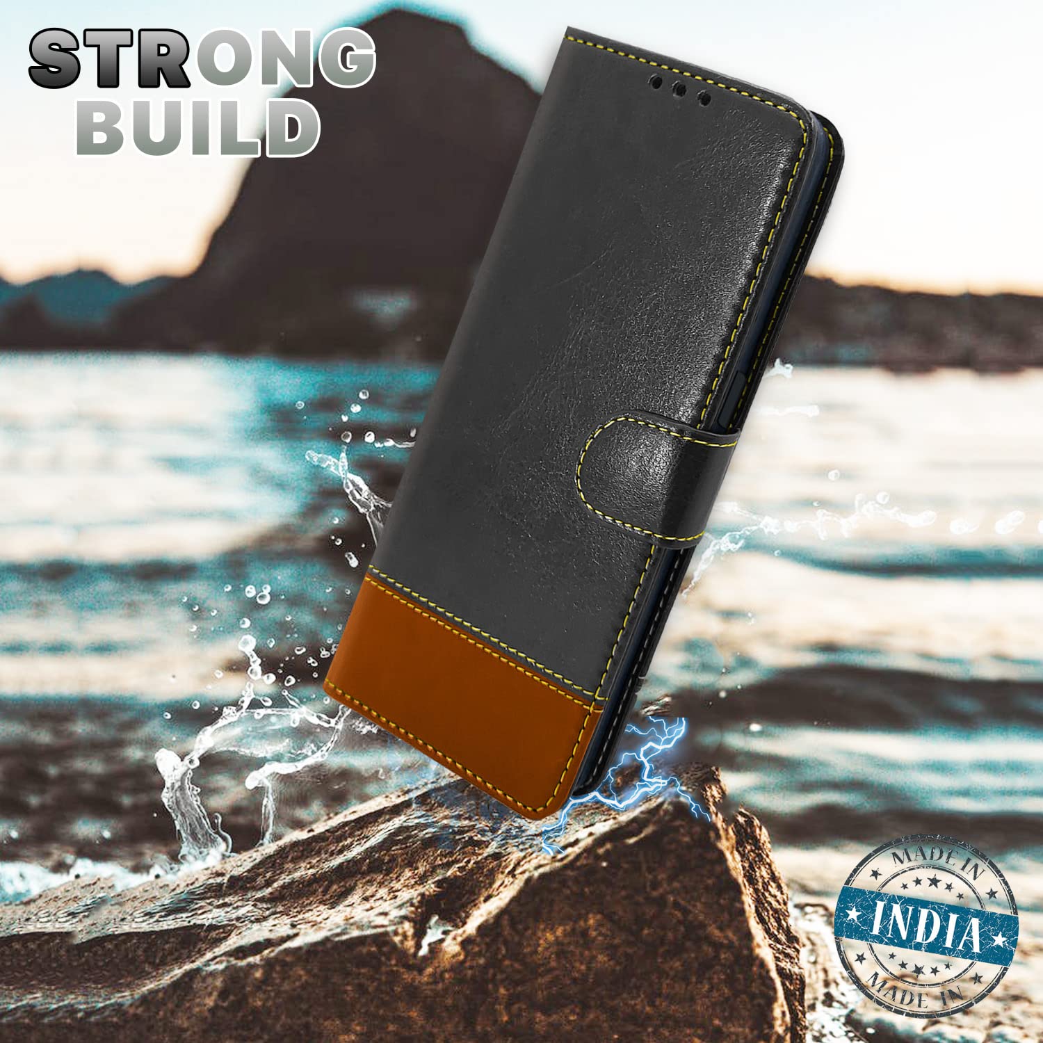 Pikkme Realme C35 Constrast Flip Cover | Black & Brown