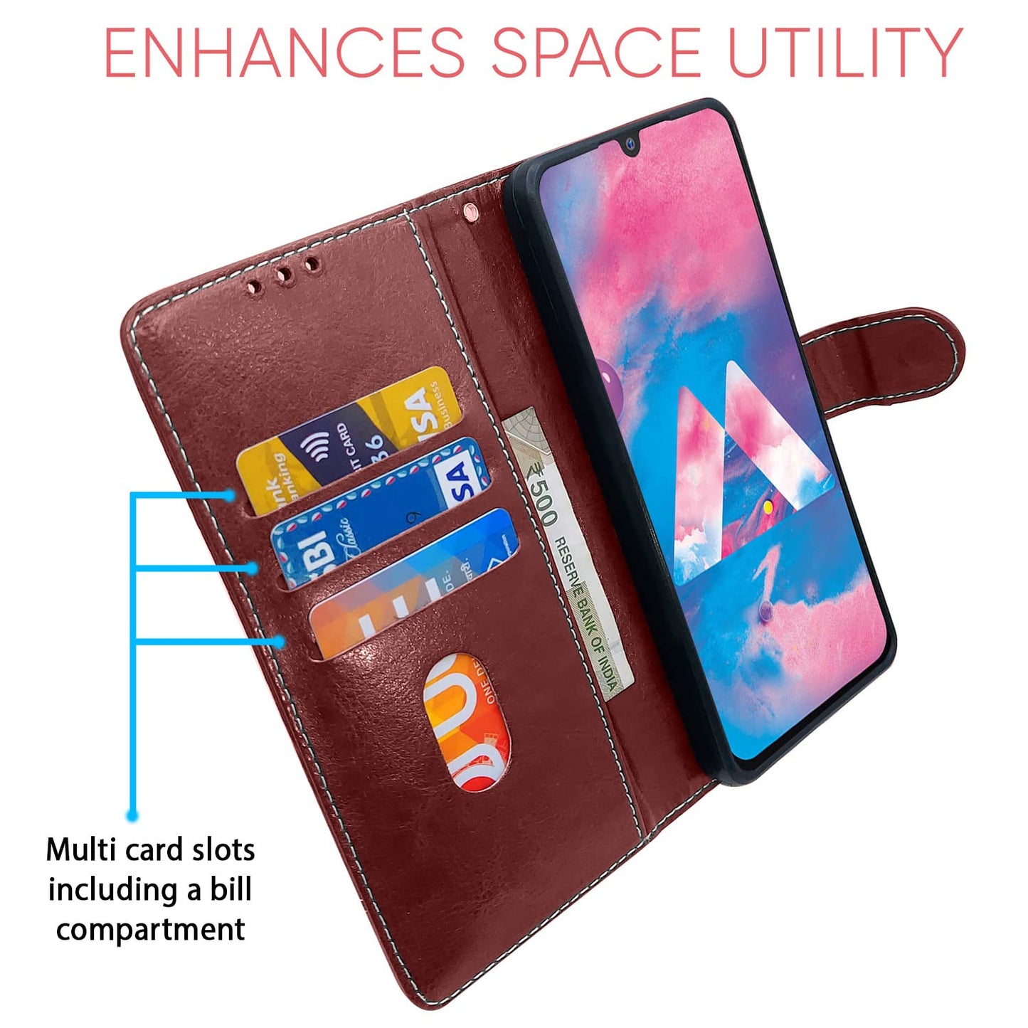 Pikkme Samsung Galaxy M30 Constrast Flip Cover | Brown & Coffee