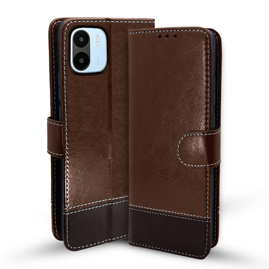 Pikkme Redmi A1 2022 Constrast Flip Cover | Brown & Coffee