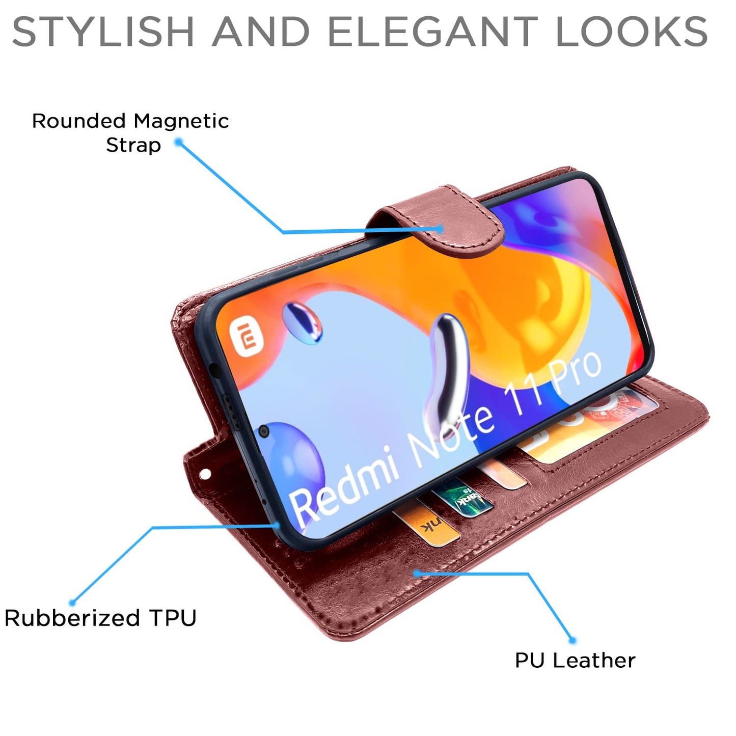 Pikkme Mi Redmi Note 11 Pro/Pro Plus 5G Vintage Flip Cover | Brown