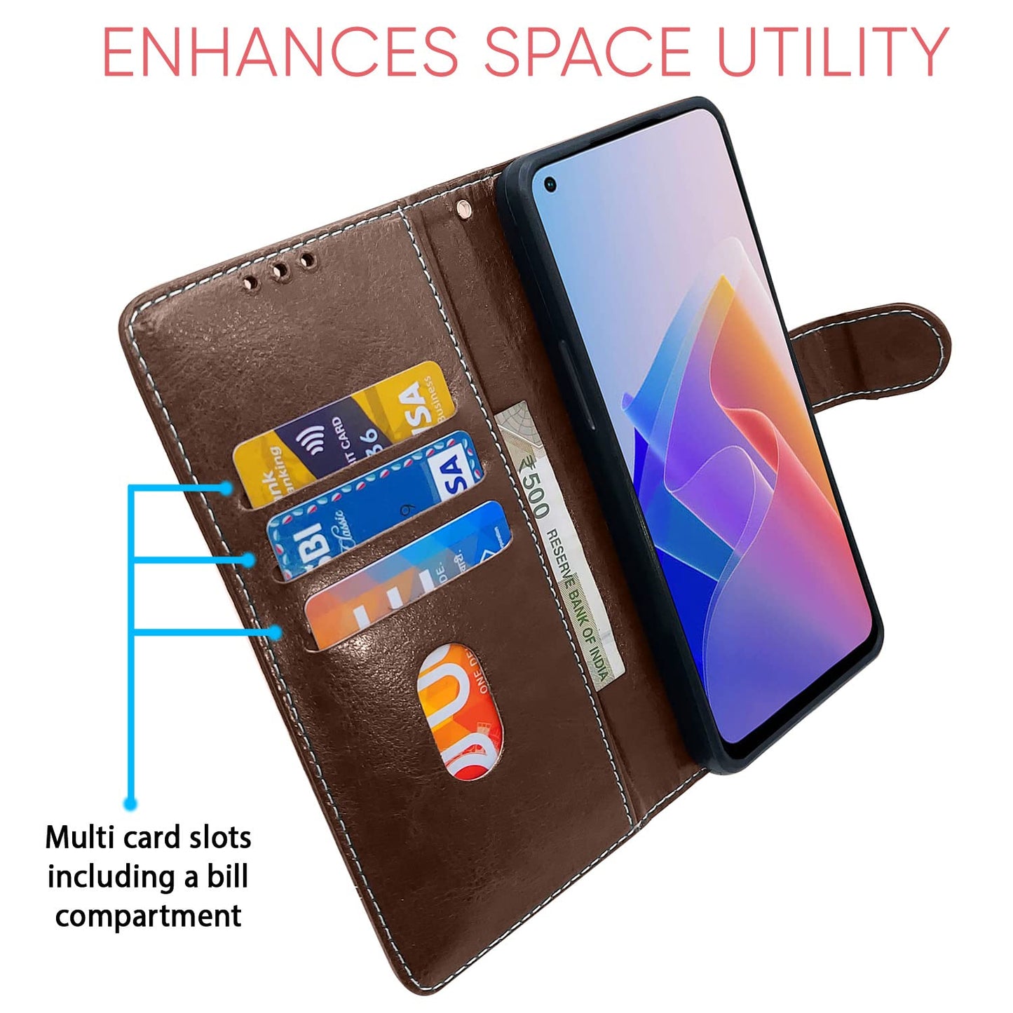 Pikkme Oppo F21 Pro 5g / F21s Pro 5G Constrast Flip Cover | Brown & Coffee