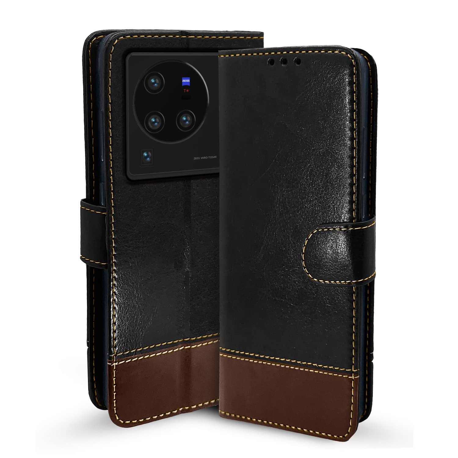 Pikkme Vivo X80 Pro Constrast Flip Cover | Black & Brown