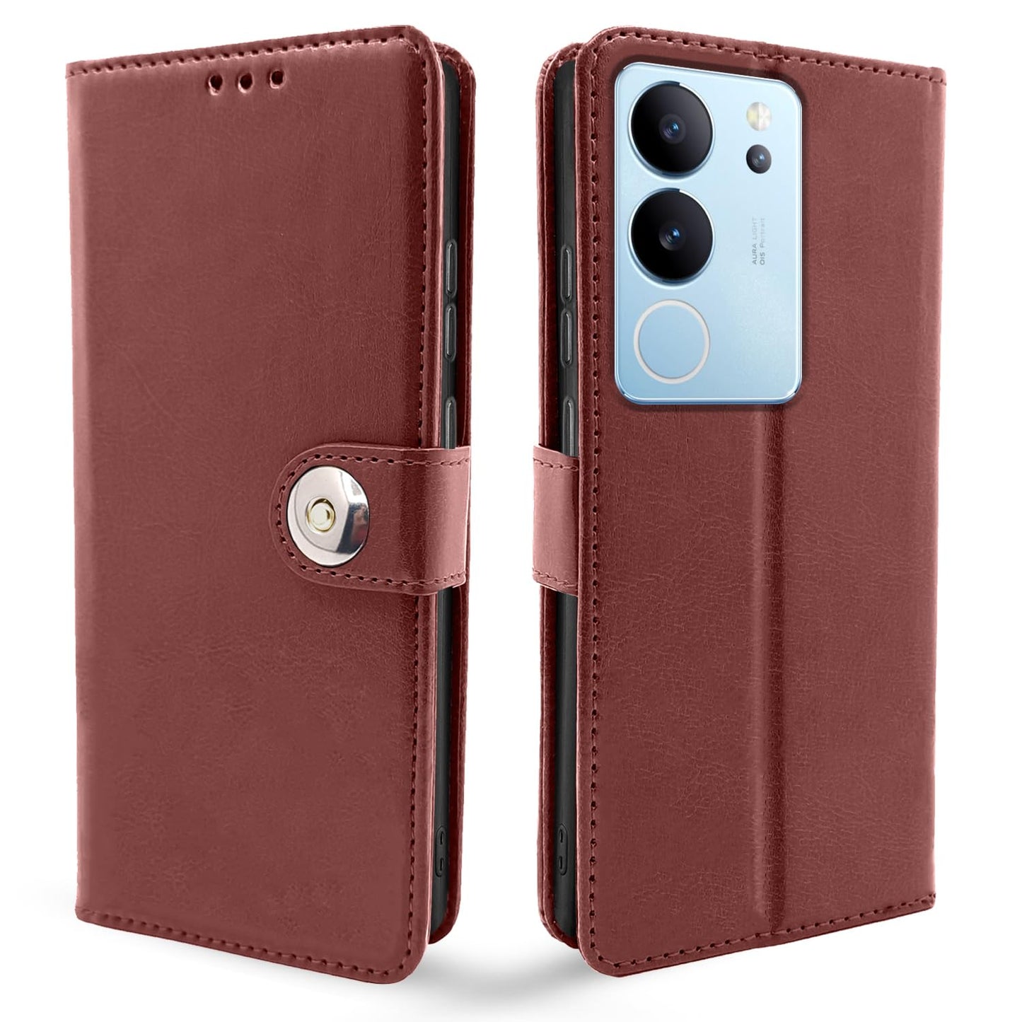 Pikkme Vivo V29 5G Button Flip Cover (Brown)