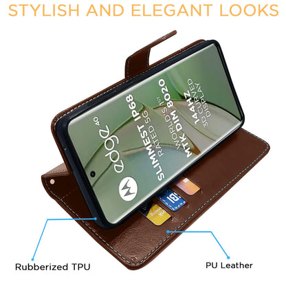 Pikkme Moto Edge 40 Contrast Flip Cover (Brown)