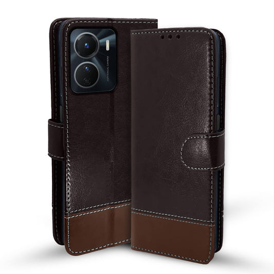 Pikkme Vivo Y16 Constrast Flip Cover | Coffee & Brown