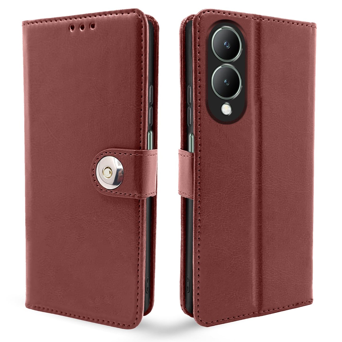 Pikkme Vivo Y17S Button Flip Cover (Brown)