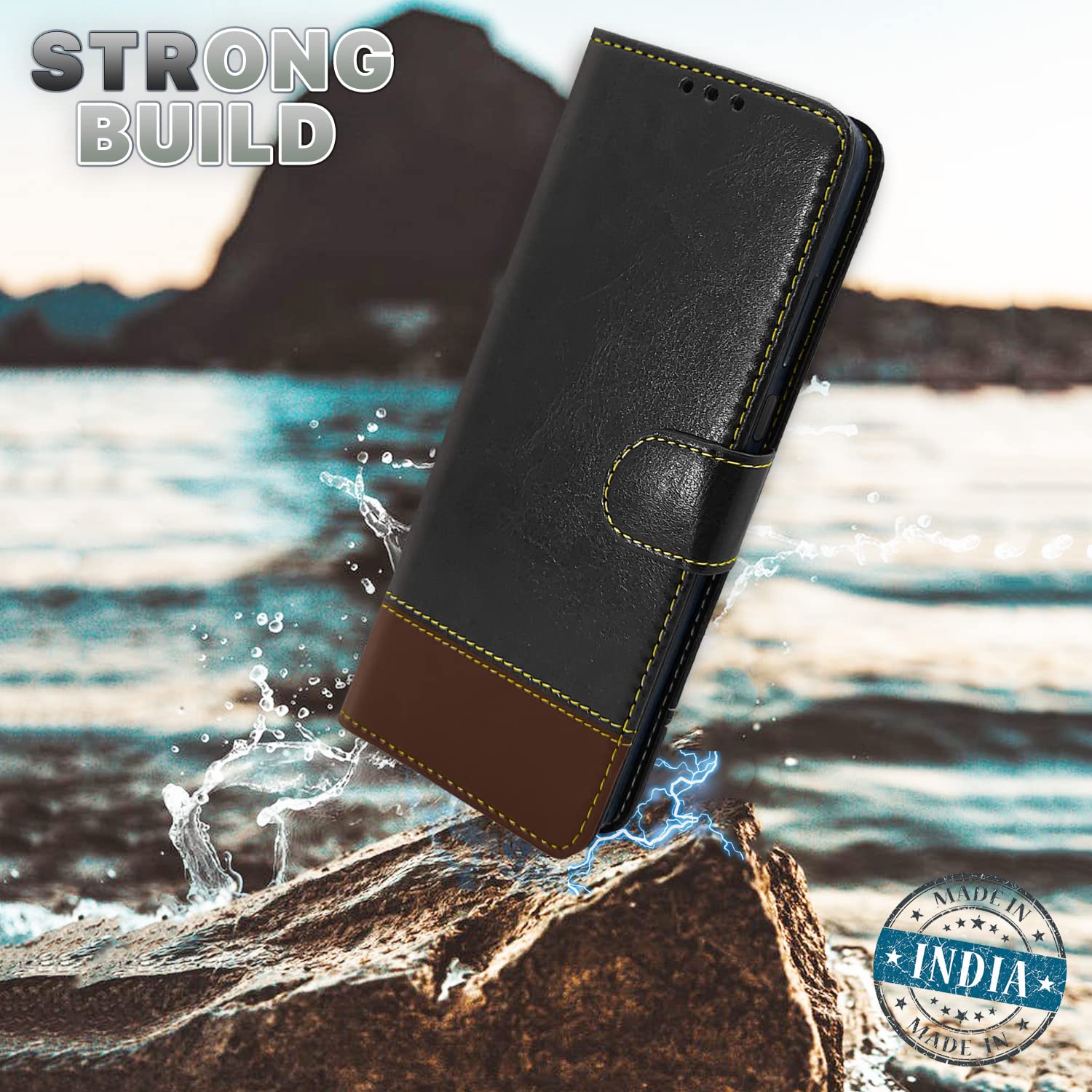 Pikkme Redmi Note 12 Pro 5G Constrast Flip Cover | Black & Brown