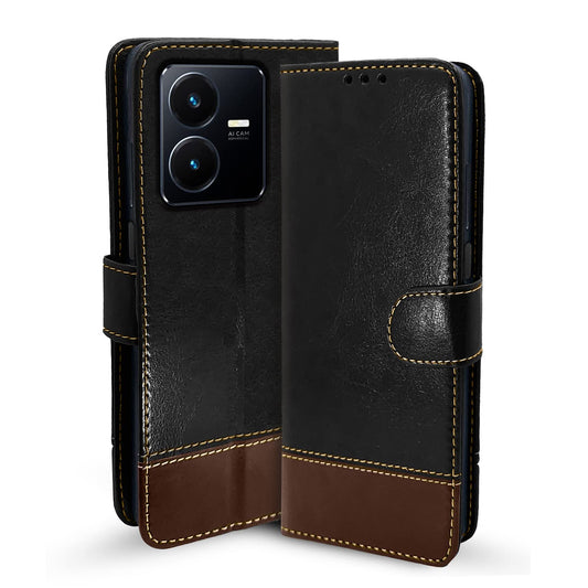 Pikkme Vivo Y22 Constrast Flip Cover | Black & Brown