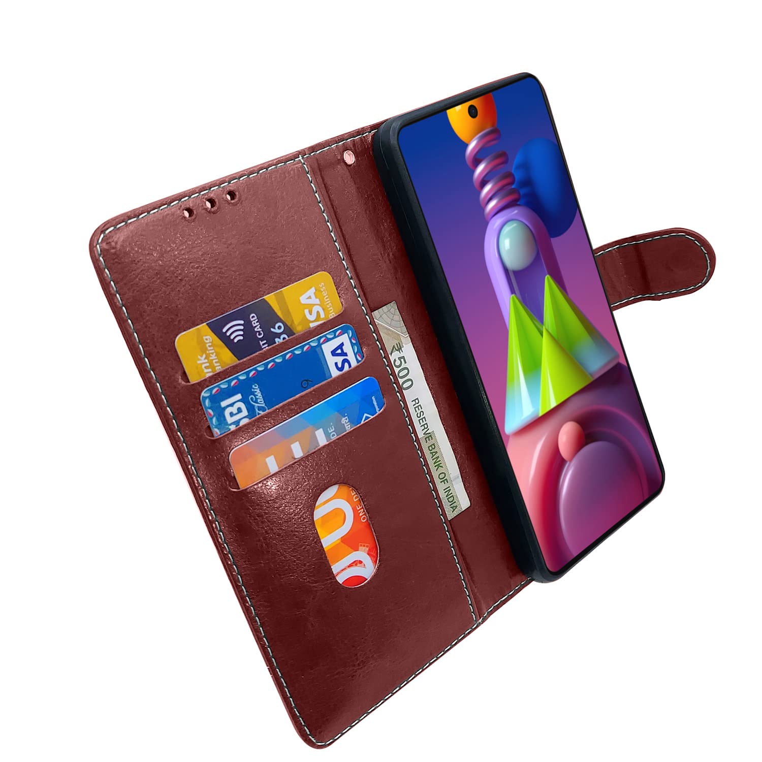 Pikkme Samsung Galaxy M51 Constrast Flip Cover | Brown & Coffee