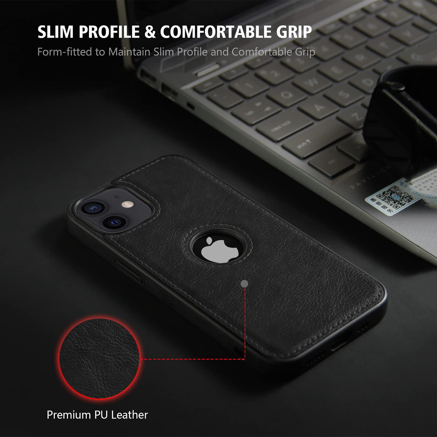 Pikkme iPhone 12 Mini Leather Back Cover | Black