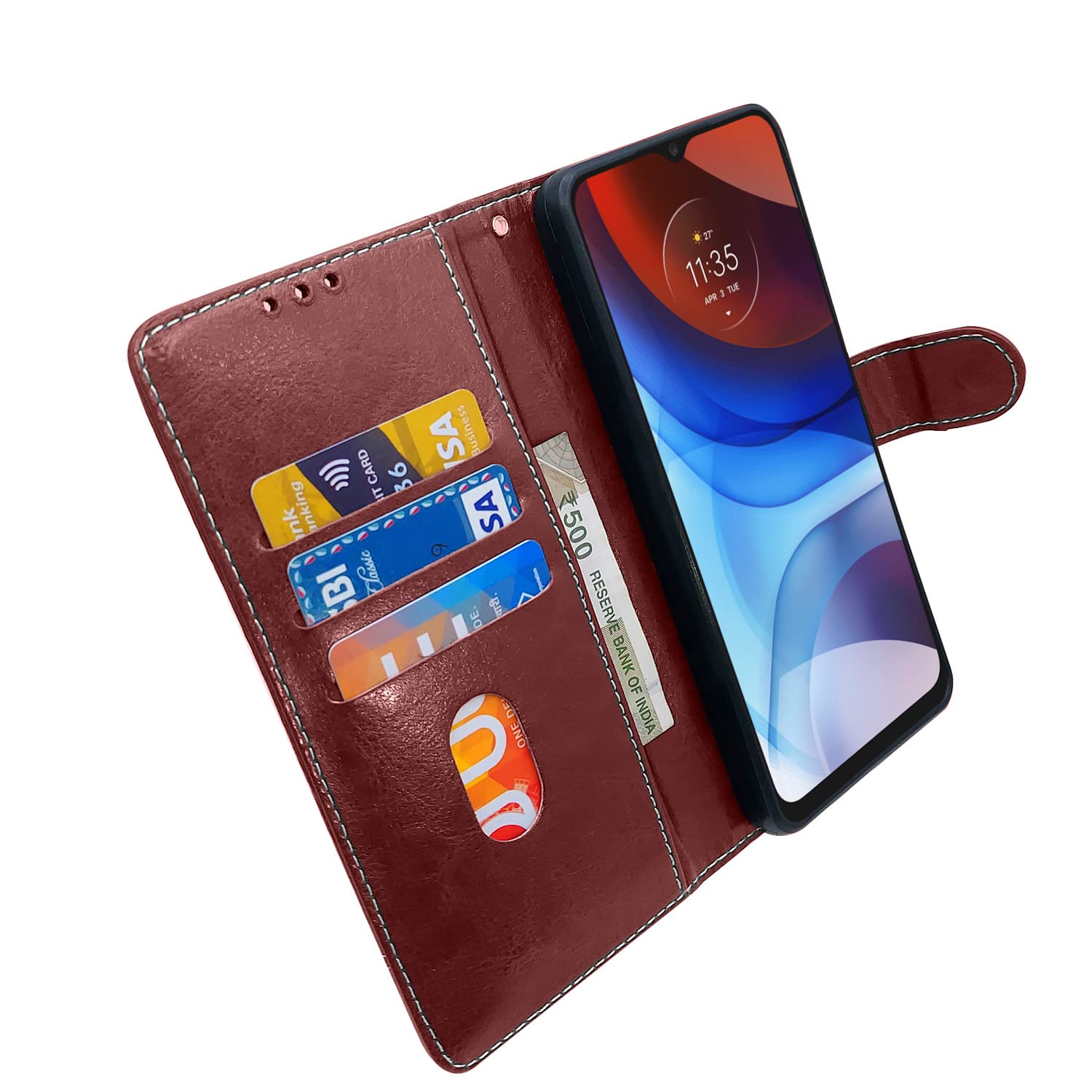 Pikkme Moto E7 Power Contrast Flip Cover (Brown)