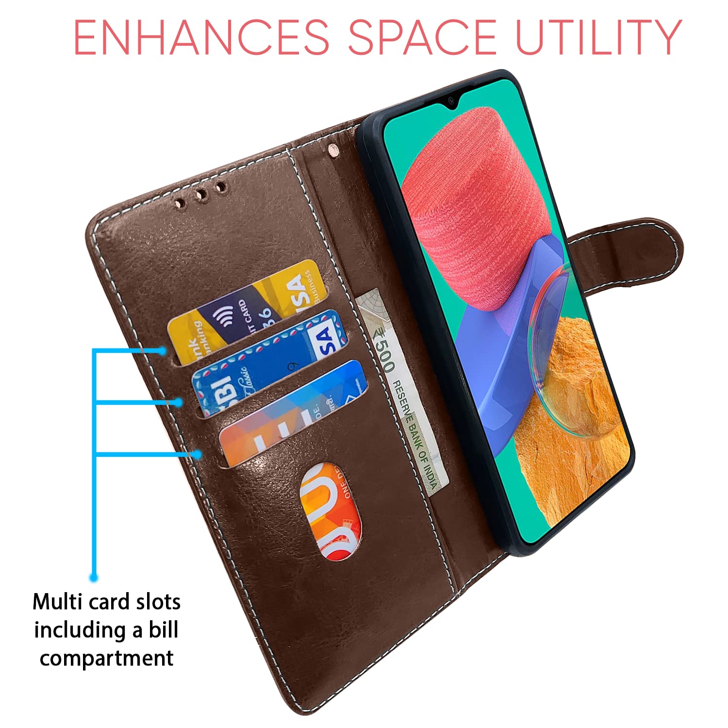 Pikkme Samsung Galaxy M33 5G Constrast Flip Cover | Brown & Coffee