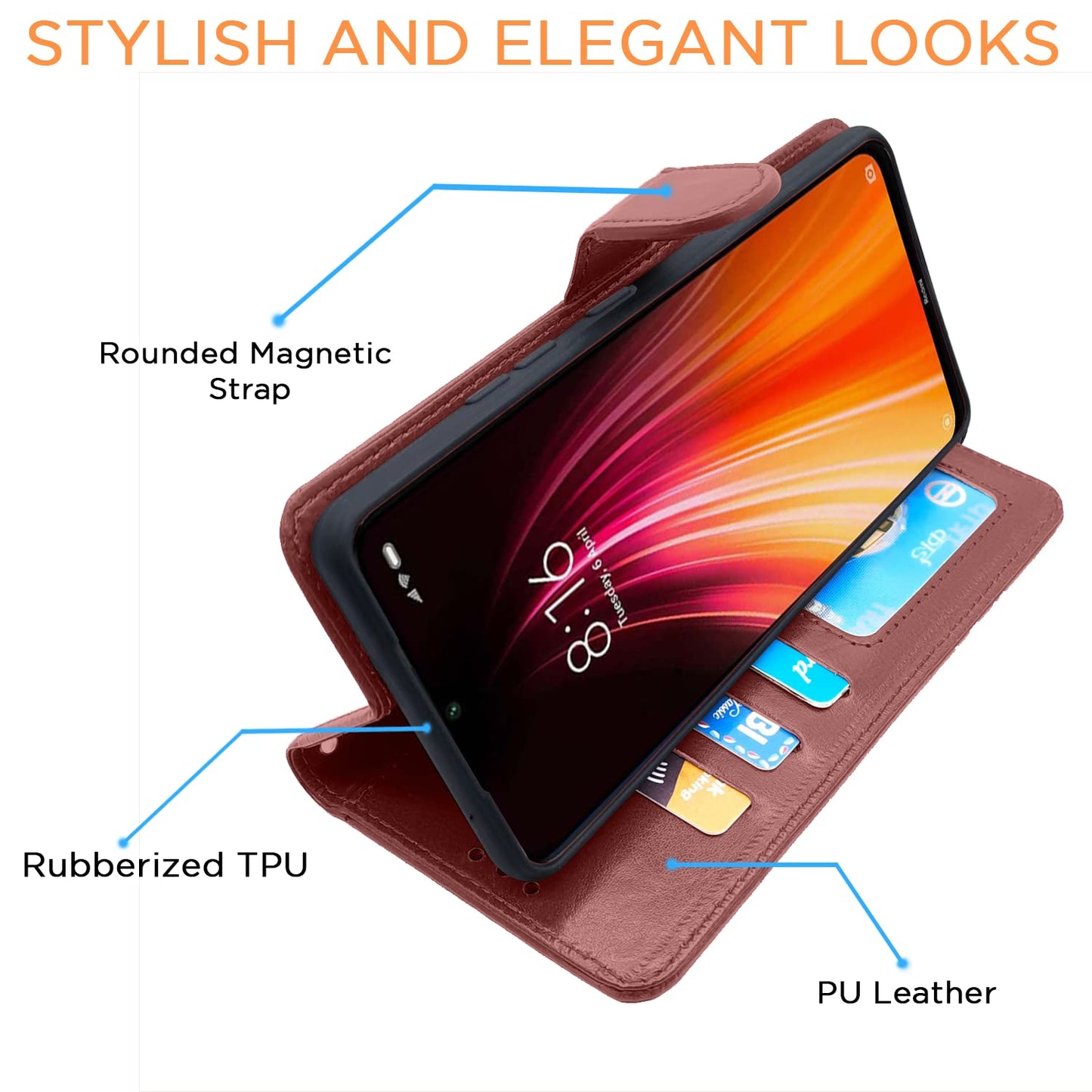 Pikkme Redmi Note 8 Vintage Flip Cover | Brown