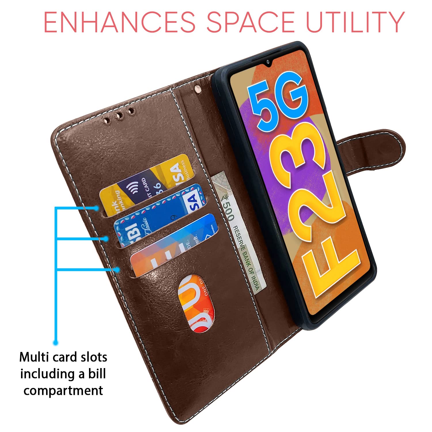 Pikkme Samsung Galaxy F23 5G Constrast Flip Cover | Brown & Coffee