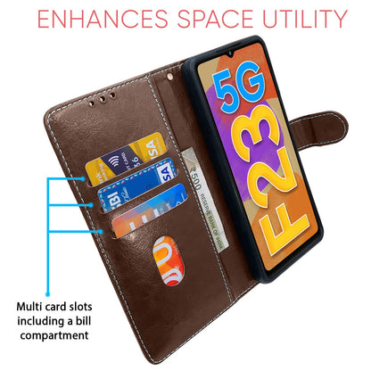 Pikkme Samsung Galaxy F23 5G Constrast Flip Cover | Brown & Coffee